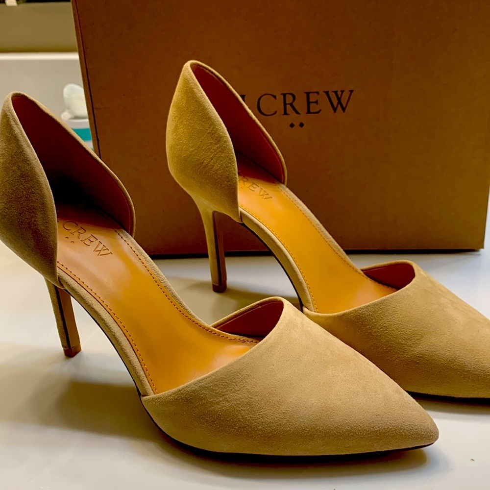J.Crew Suede d'Orsay Pumps Siede Leather Point Covered Toe Cream 8.5.  New